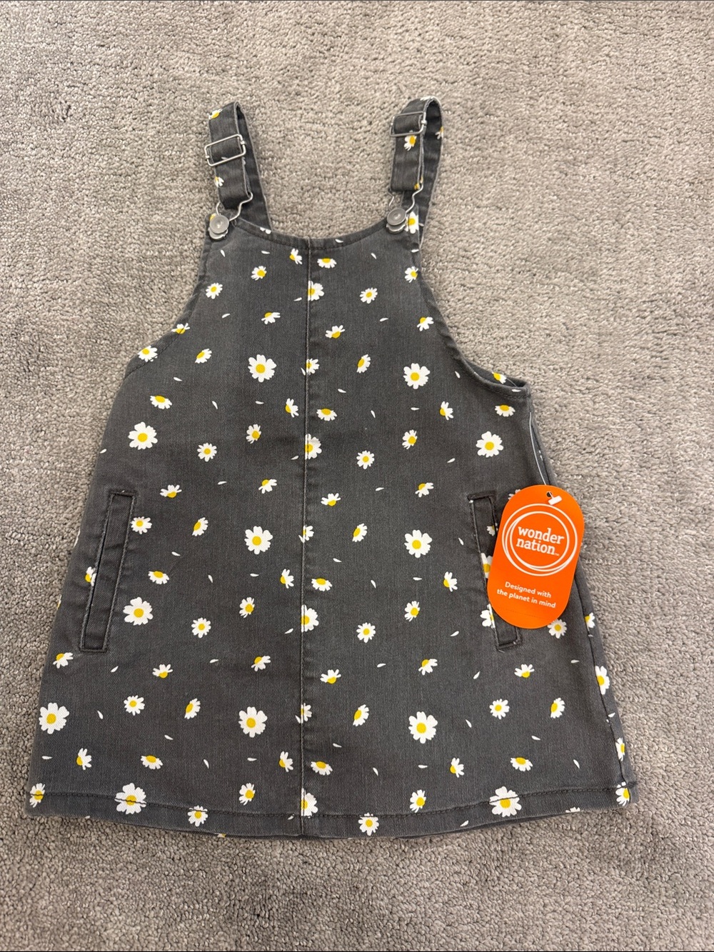 wonder nation Charcoal Daisy Jean Overall Pinafore Dress - 3T
